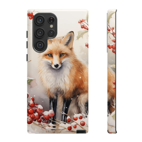 Christmas Fox in a Wreath of Red Berries - Impact Resistant Phone Case Samsung Galaxy S22 Ultra Glossy